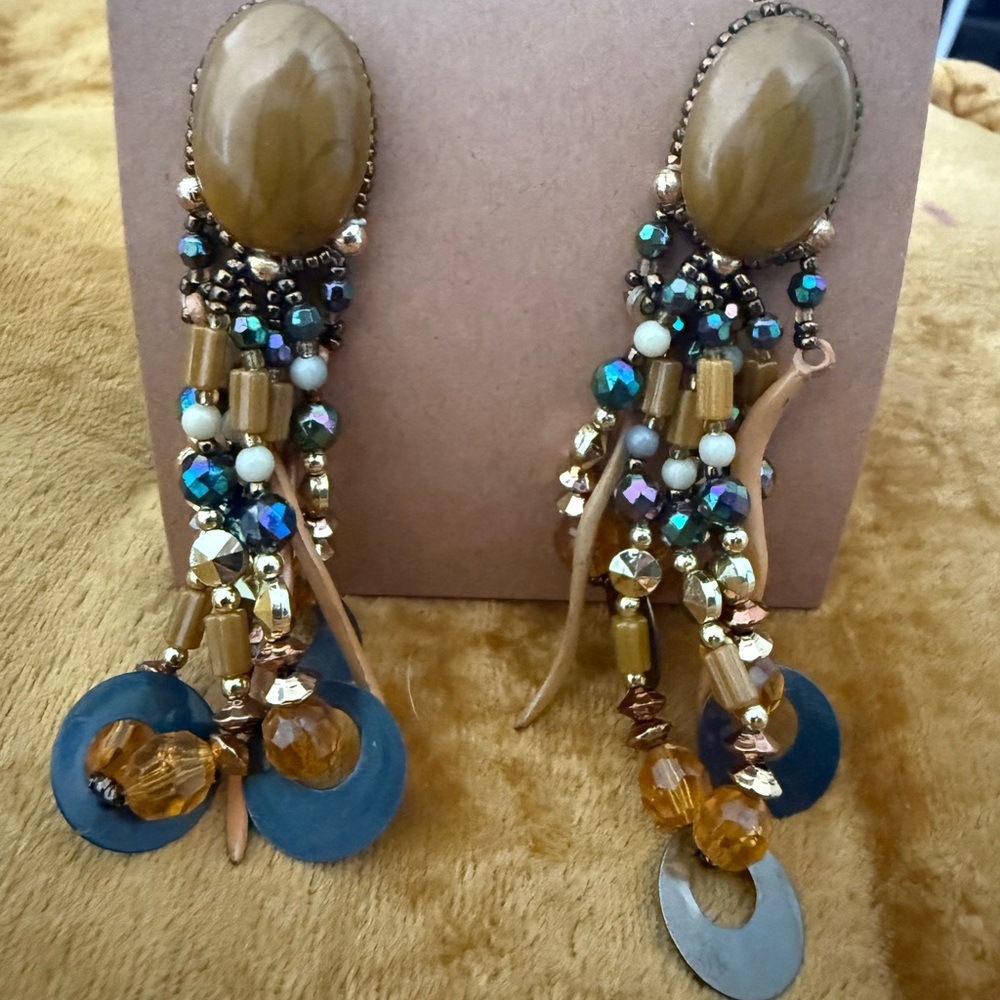 Vintage Chipita by Joan Eagle Beaded Statement Dangle Earrings